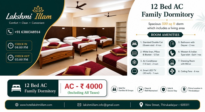 Hotel Lakshmi Illam Thirukadaiyur 12 Bed menu details
